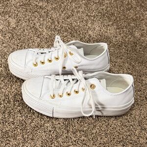 Converse White Sneakers with Gold Eyelets